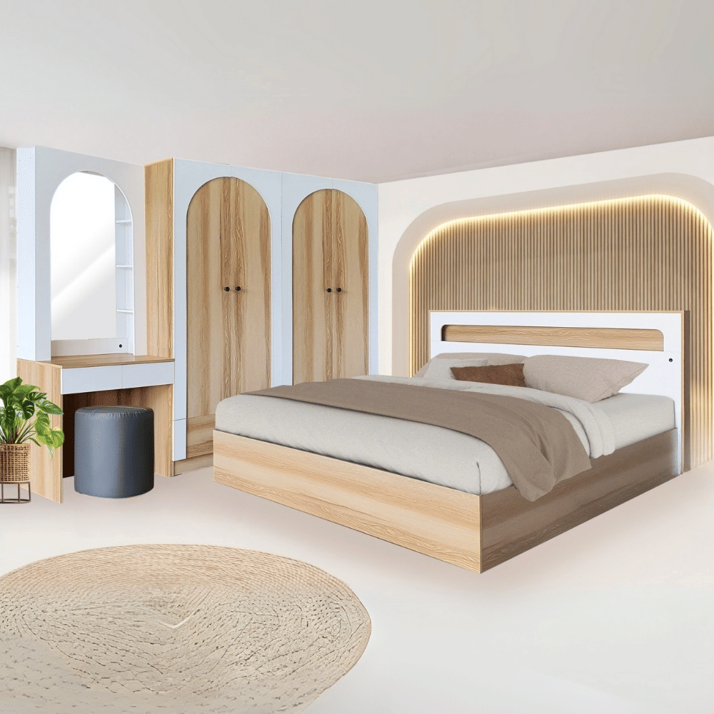 ชุดห้องนอน + ที่นอนสปริง 6 ฟุต WISDOM DESIGN FURNITURE รุ่น ARISTA 8 สี แอช/ขาว
